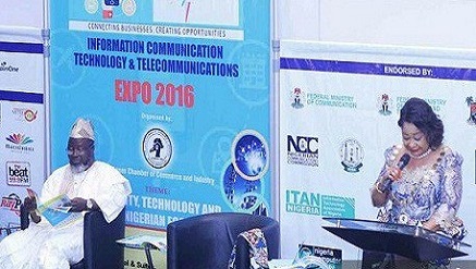 (L-r): Adebayo Shittu, minister of Communications and Nike Akande, president, Lagos Chamber of Commerce & Industry (LCCI), at ICTEL2016 in Lagos.